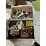 A QUANTITY OF COSTUME JEWELLERY TO INCLUDE BOXED CUFFLINKS, NECKLACES, BRACELETS, BANGLES, ETC
