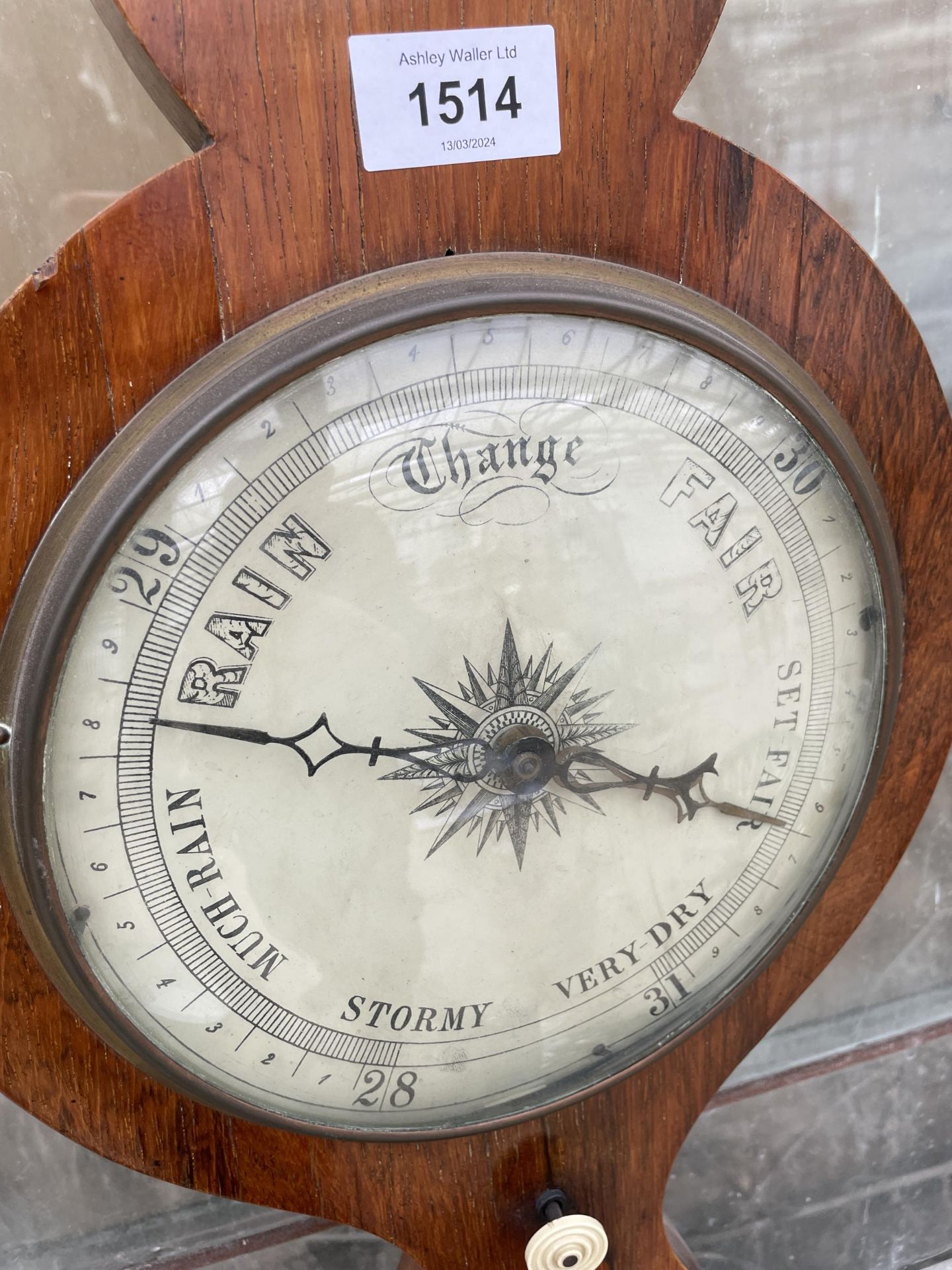 AN OAK CASED WALL HANGING BAROMETER - Image 3 of 4