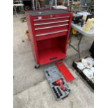 A CLARKE FOUR WHEELED METAL WORKSHOP UNIT AND A CLARKE AIR WRENCH SET