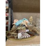 VARIOUS ITEMS TO INCLUDE A VINTAGE BRASS MINIATURE EASEL, SCENT BOTTLE, DOLL, NUT CRACKERS WITH