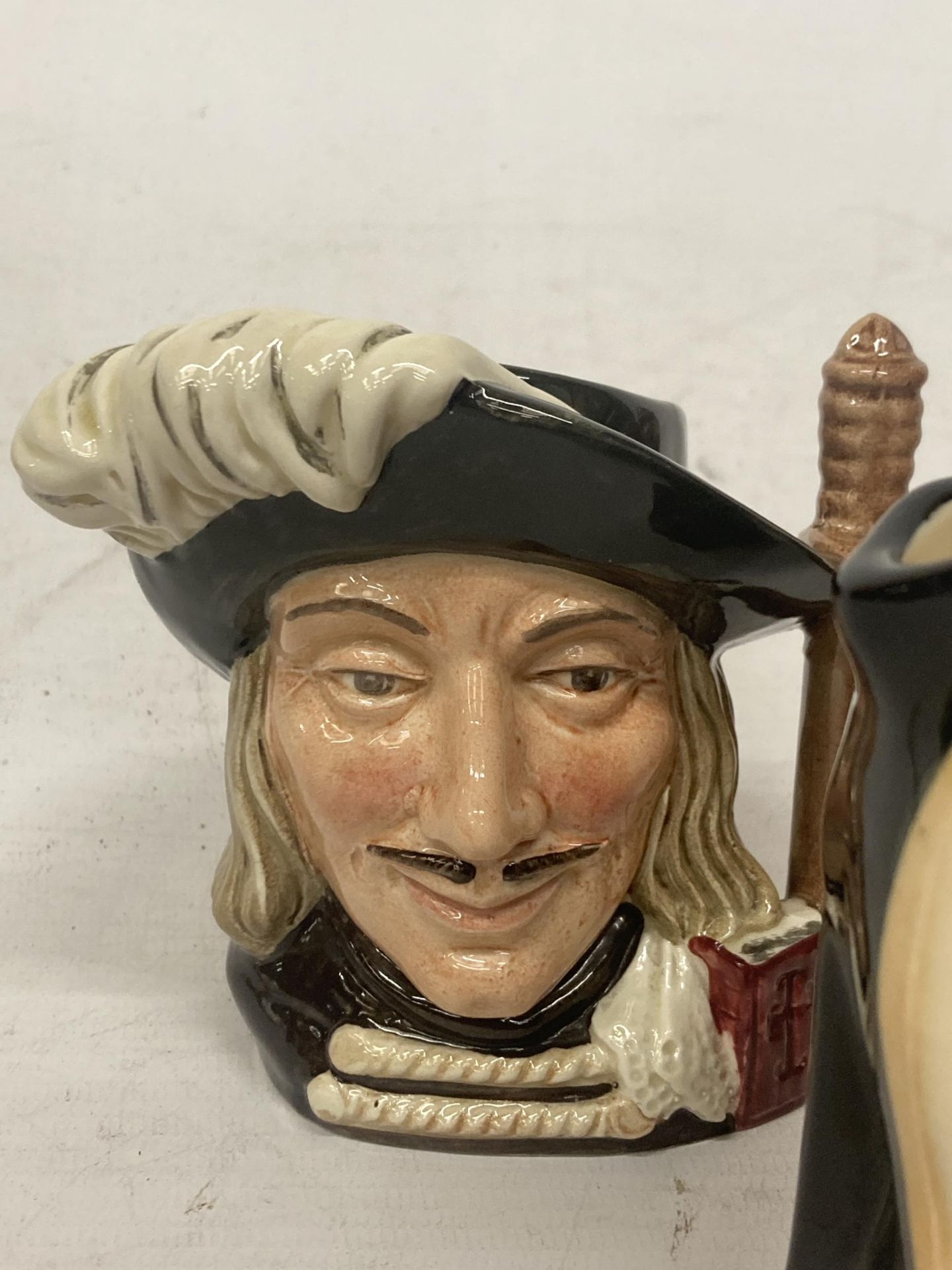 SIX CHARACTER JUGS TO INCLUDE ROYAL DOULTON BEEFEATER, ARAMIS, CATHERINE OF ARAGON, ETC., - Image 2 of 4
