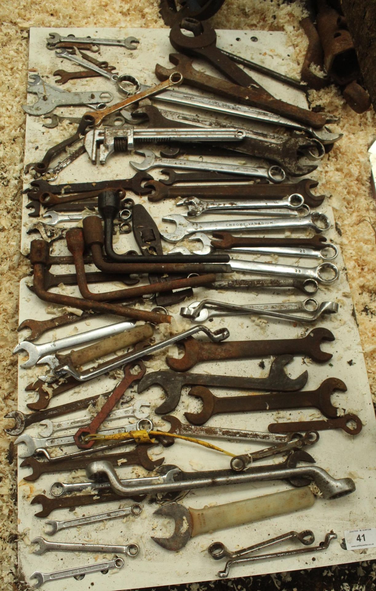 WALL RACK AND VARIOUS SPANNERS + VAT