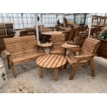 AN AS NEW EX DISPLAY CHARLES TAYLOR GARDEN FURNITURE SET TO INCLUDE A TWO SEATER BENCH, TWO CHAIRS