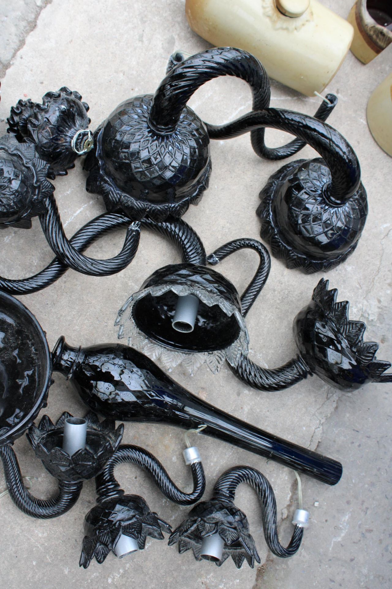 AN ASSORTMENT OF RETRO BLACK MURANO GLASS LIGHT FITTINGS - Image 2 of 3