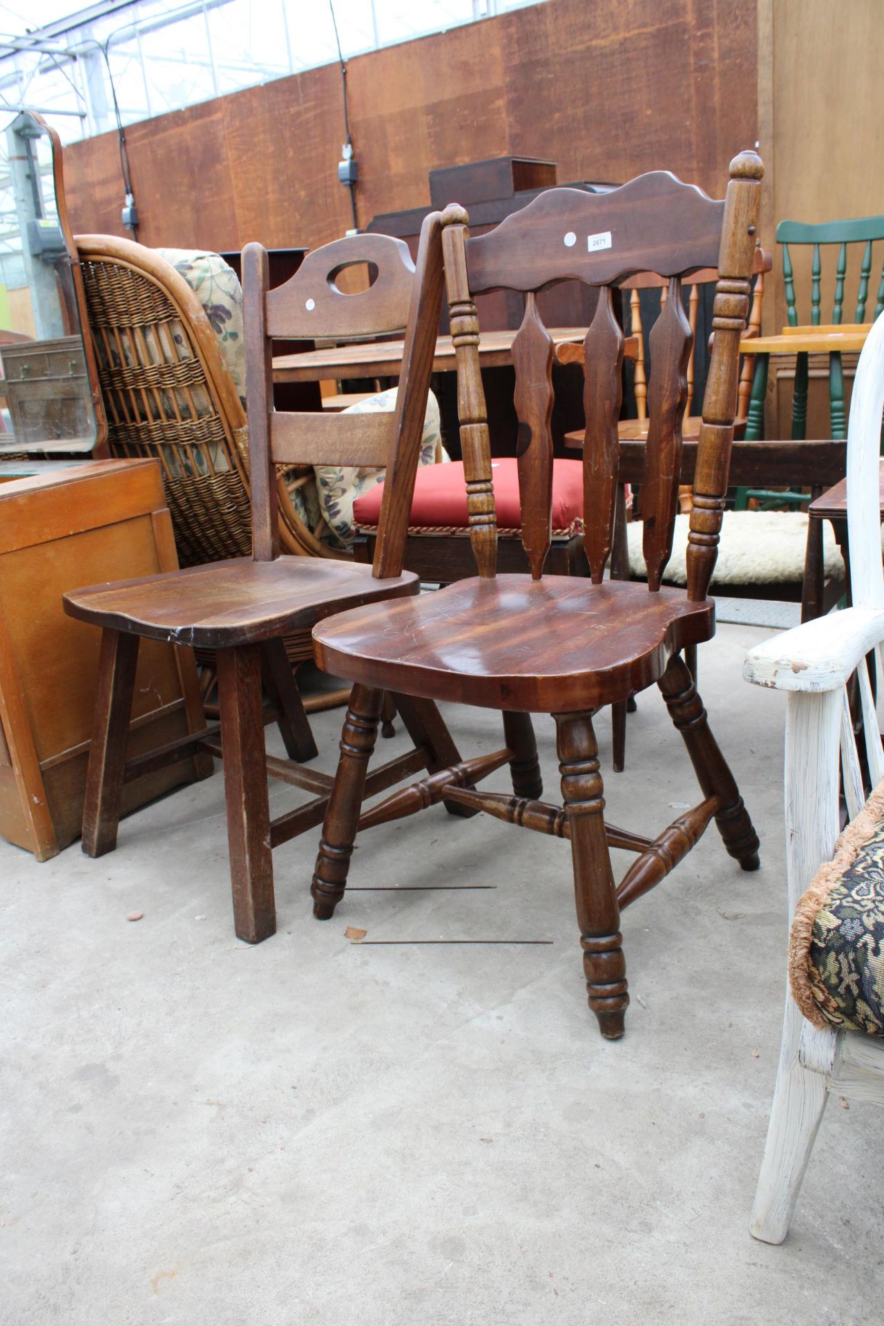 A MID TWENTIETH CENTURY OAK LADDER BACK CHAIR AND HARDWOOD KITCHEN CHAIR - Image 2 of 2