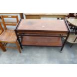 A RETRO TEAK FOLD OVER TROLLEY TABLE 39" WIDE