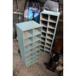 TWO WOODEN PIGEON HOLE STORAGE UNITS