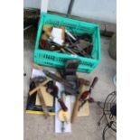 AN ASSORTMENT OF HAND TOOLS TO INCLUDE PLIERS, BRACE DRILLS AND SPANNERS ETC