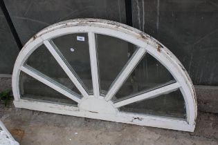 A VINTAGE WOODEN FRAMED FAN LIGHT WINDOW