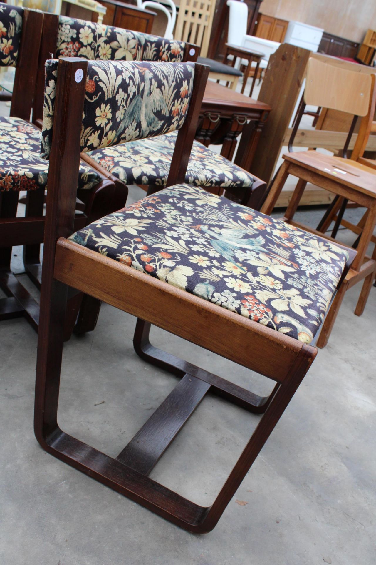 THREE RETRO TEAK AND BENTWOOD DINING CHAIRS WITH UPHOLSTERED SEATS AND BACKS - Image 2 of 3