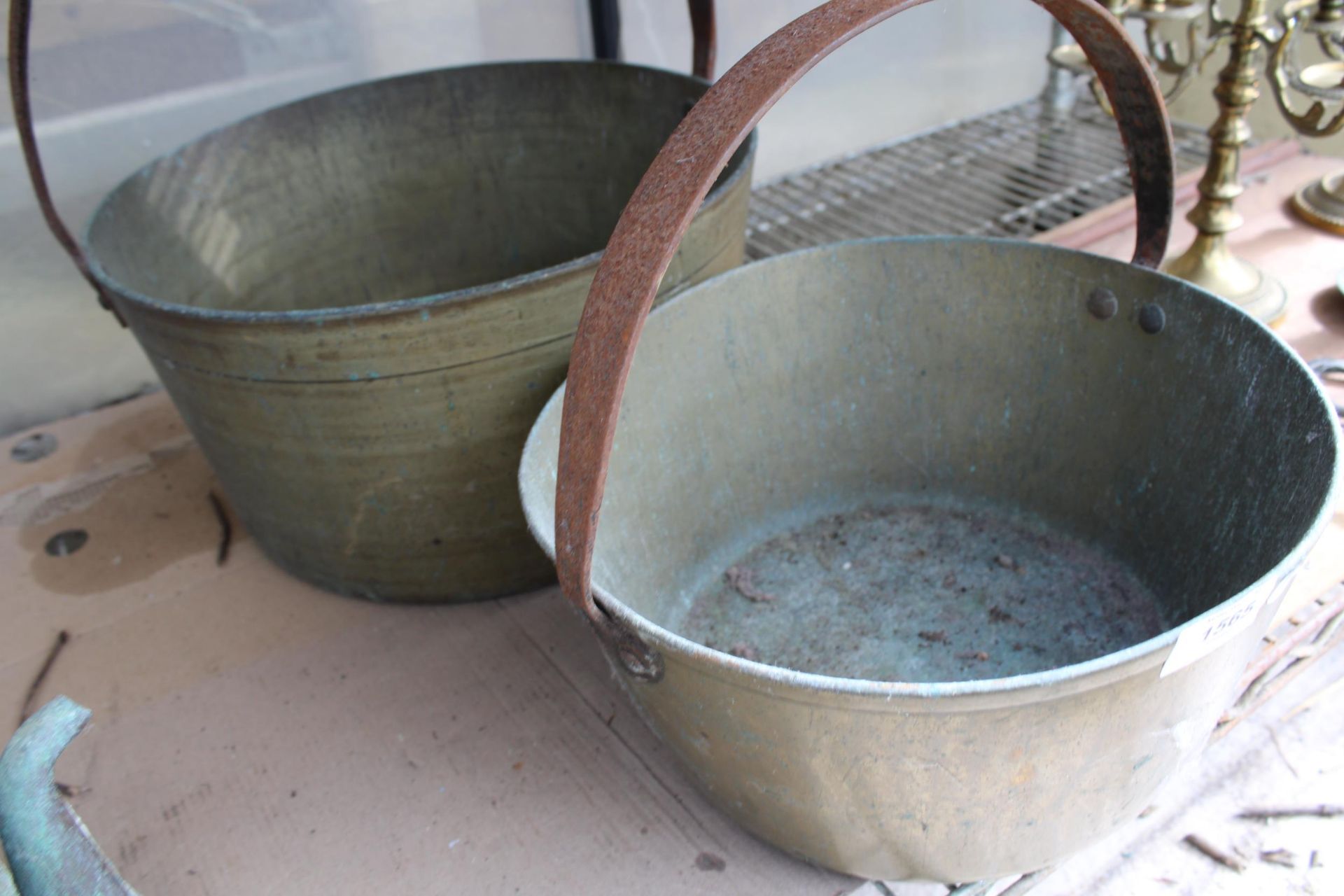 TWO LARGE VINTAGE BRASS JAM PANS - Image 2 of 2