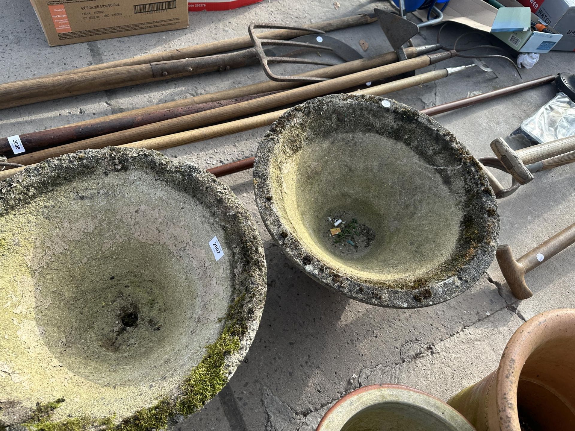 A PAIR OF CONCRETE BOWL PLANTERS - Image 3 of 3