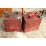 TWO VINTAGE METAL FUEL CANS WITH BRASS CAPS