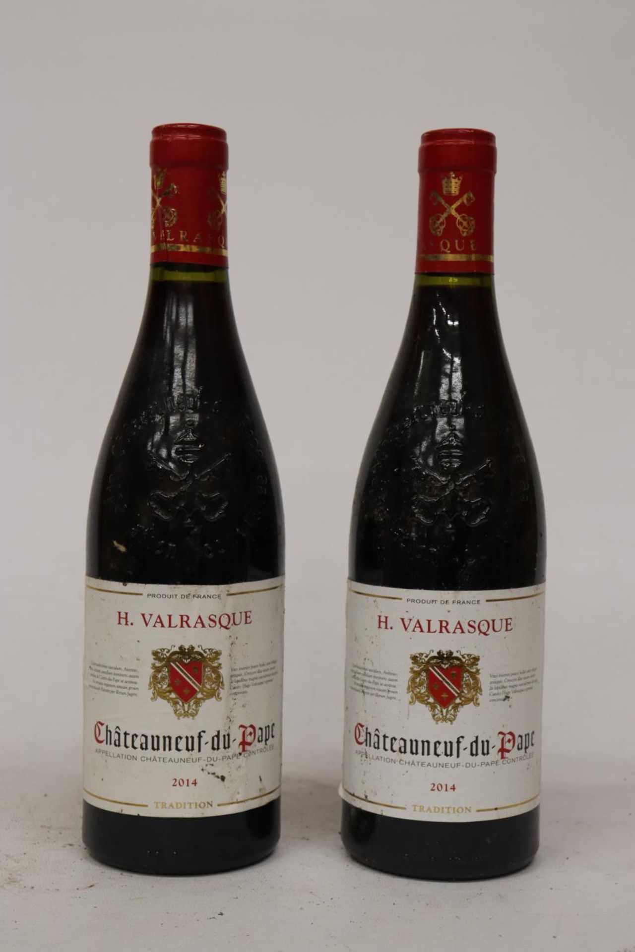TWO BOTTLES OF H. VALRASQUE CHATEAUNEUF-DU-PAPE 2014 RED WINE