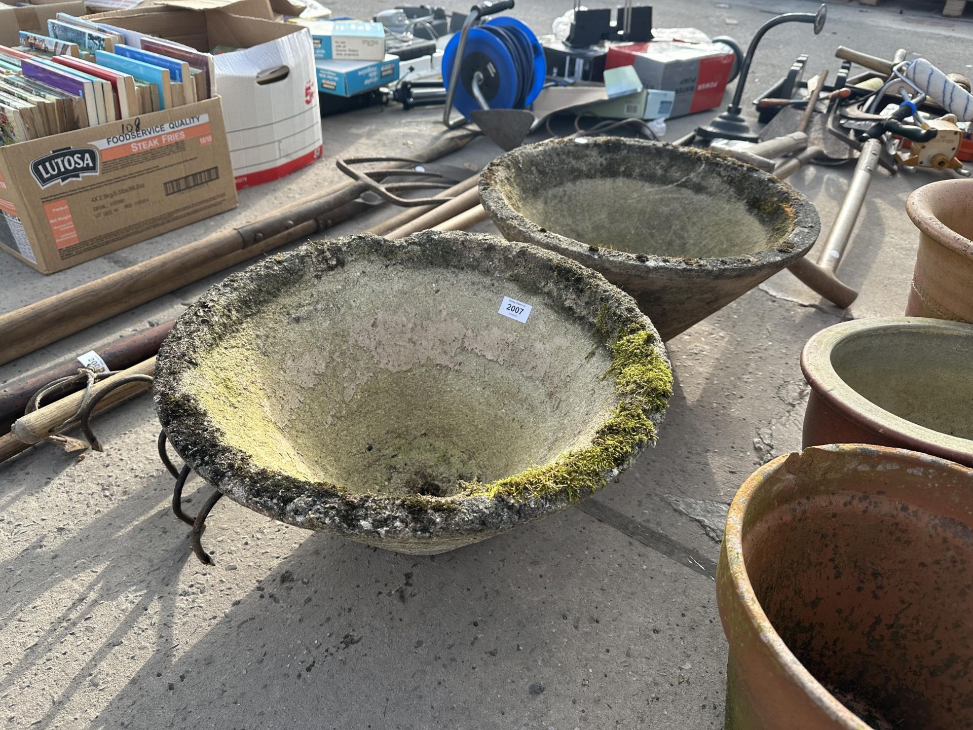 A PAIR OF CONCRETE BOWL PLANTERS