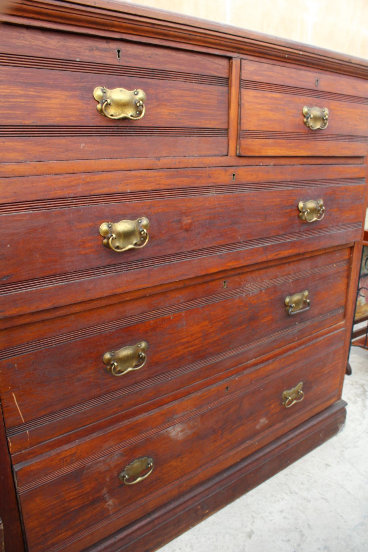 A LATE VICTORIAN PINE AND BEECH CHEST OF TWO SHORT AND THREE LONG DRAWERS 48" WIDE - Image 3 of 3