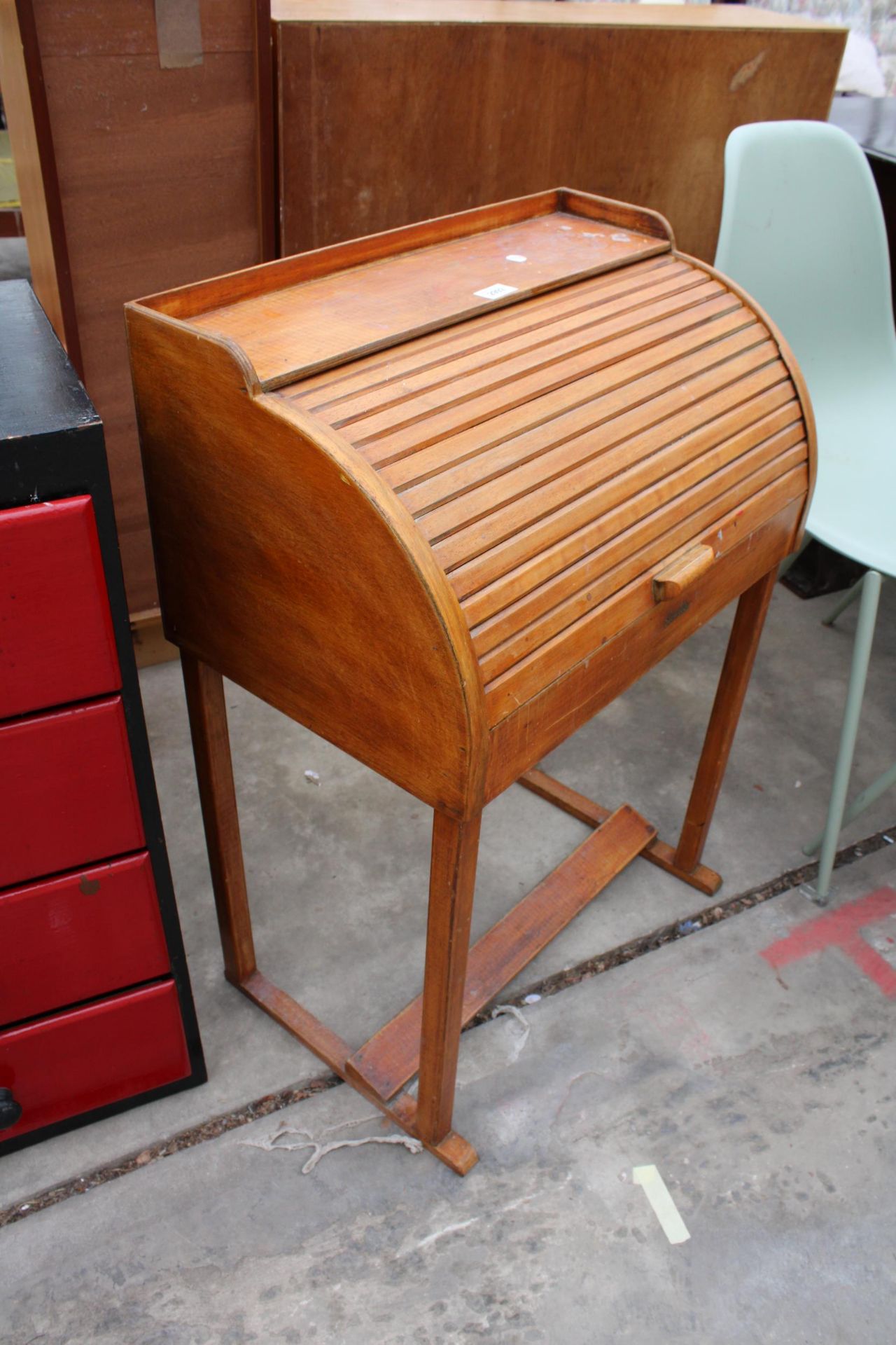 A CHILDS SWALLOW ROLL TOP DESK AND A PAINTED FOUR DRAWER CHEST - Image 2 of 3