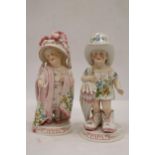 A PAIR OF ANTIQUE ORIGINAL GERMAN PORCELAIN FIGURES, 'MAMA' AND 'PAPA', GOOD COLOURS, HEIGHT