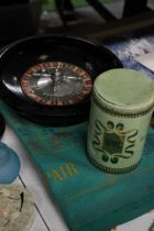 A VINTAGE ROULETTE WHEEL, FELT GAME BOARD AND COUNTERS