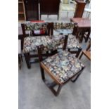 THREE RETRO TEAK AND BENTWOOD DINING CHAIRS WITH UPHOLSTERED SEATS AND BACKS