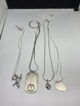 FOUR SILVER NECKLACES WITH PENDANTS