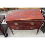 A LATE VICTORIAN CHEST OF TWO SHORT AND ONE LONG DRAWER BEARING MEYNELL (NORTHAMPTON) CABINET MAKERS
