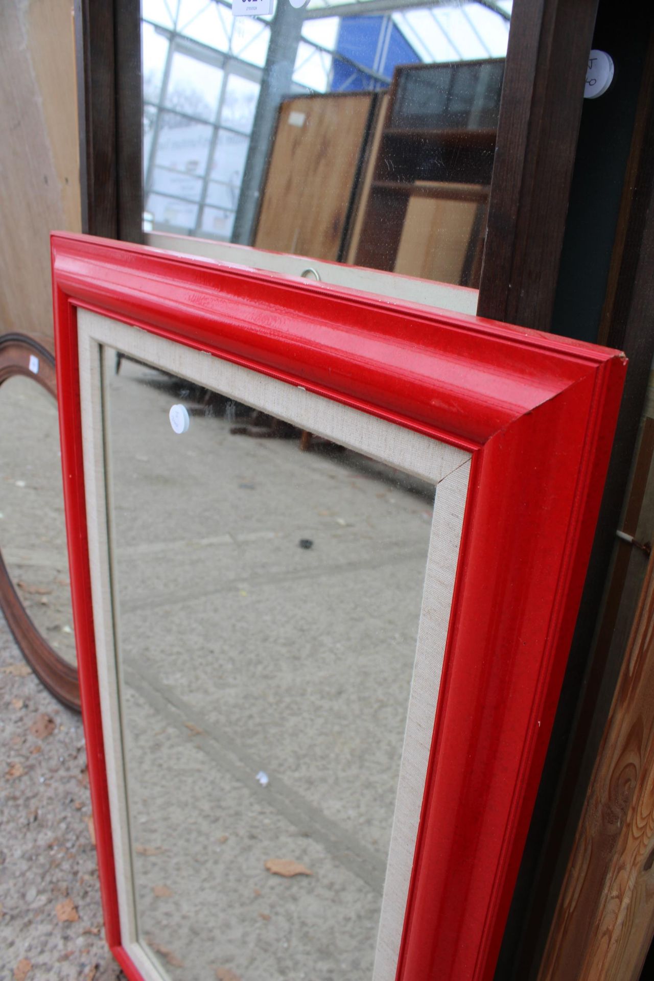 A BLACK FRAMED WALL MIRROR AND TWO OTHERS - Image 4 of 4