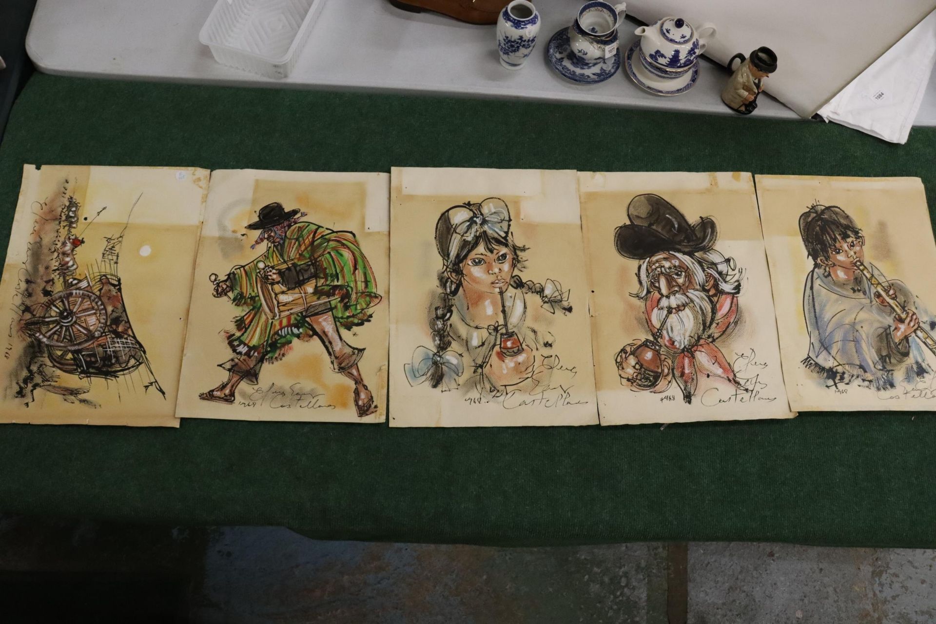 FOUR 1960'S WATERCOLOURS ON PAPER OF FIGURES