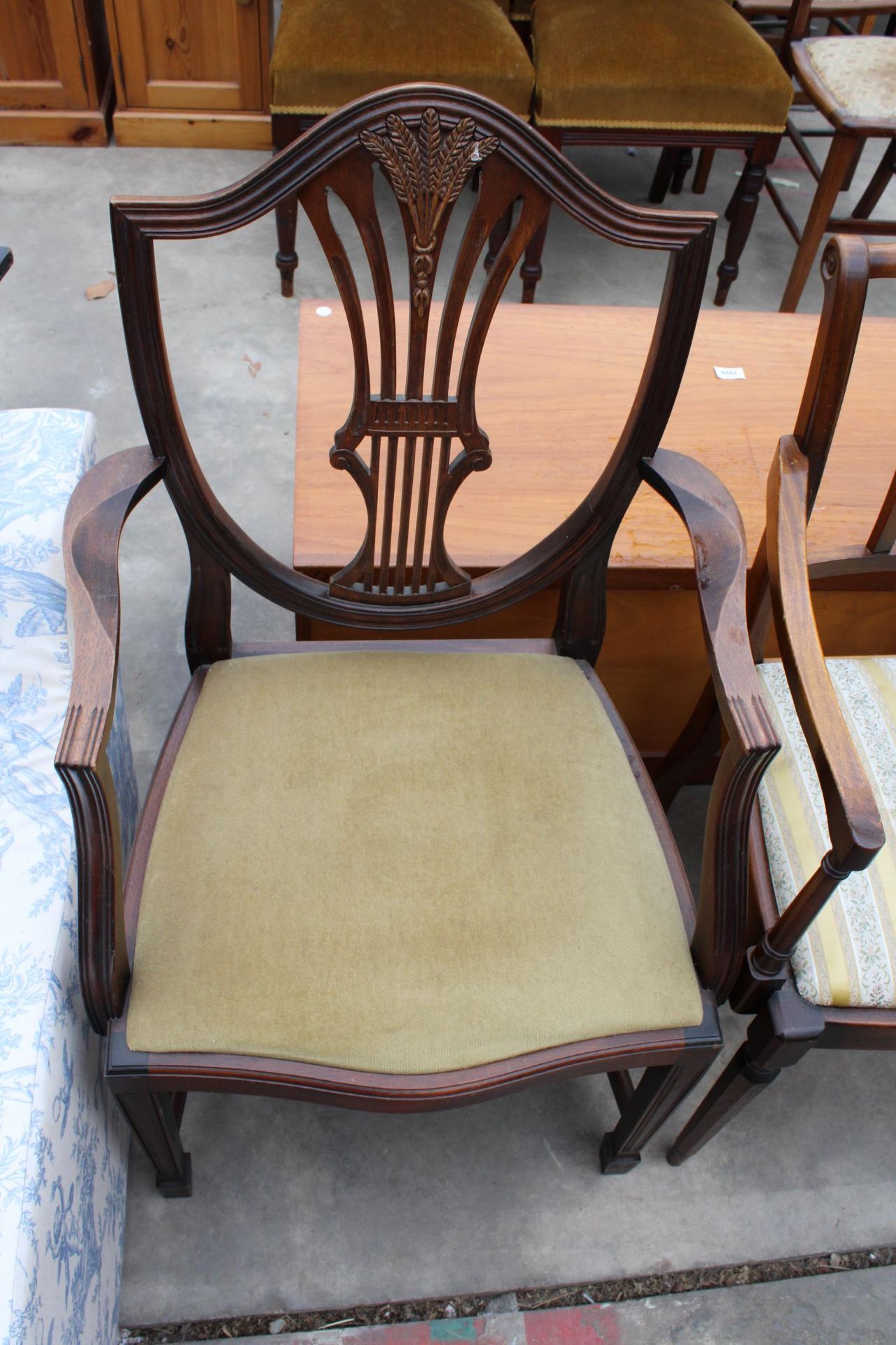 A VICTORIAN BEDROOM CHAIR AND THREE MAHOGANY DINING CHAIRS - Image 2 of 3