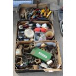 A LARGE ASSORTMENT OF HAND TOOLSTO INCLUDE PLANES, HAMMERS AND PAINT BRUSHES ETC