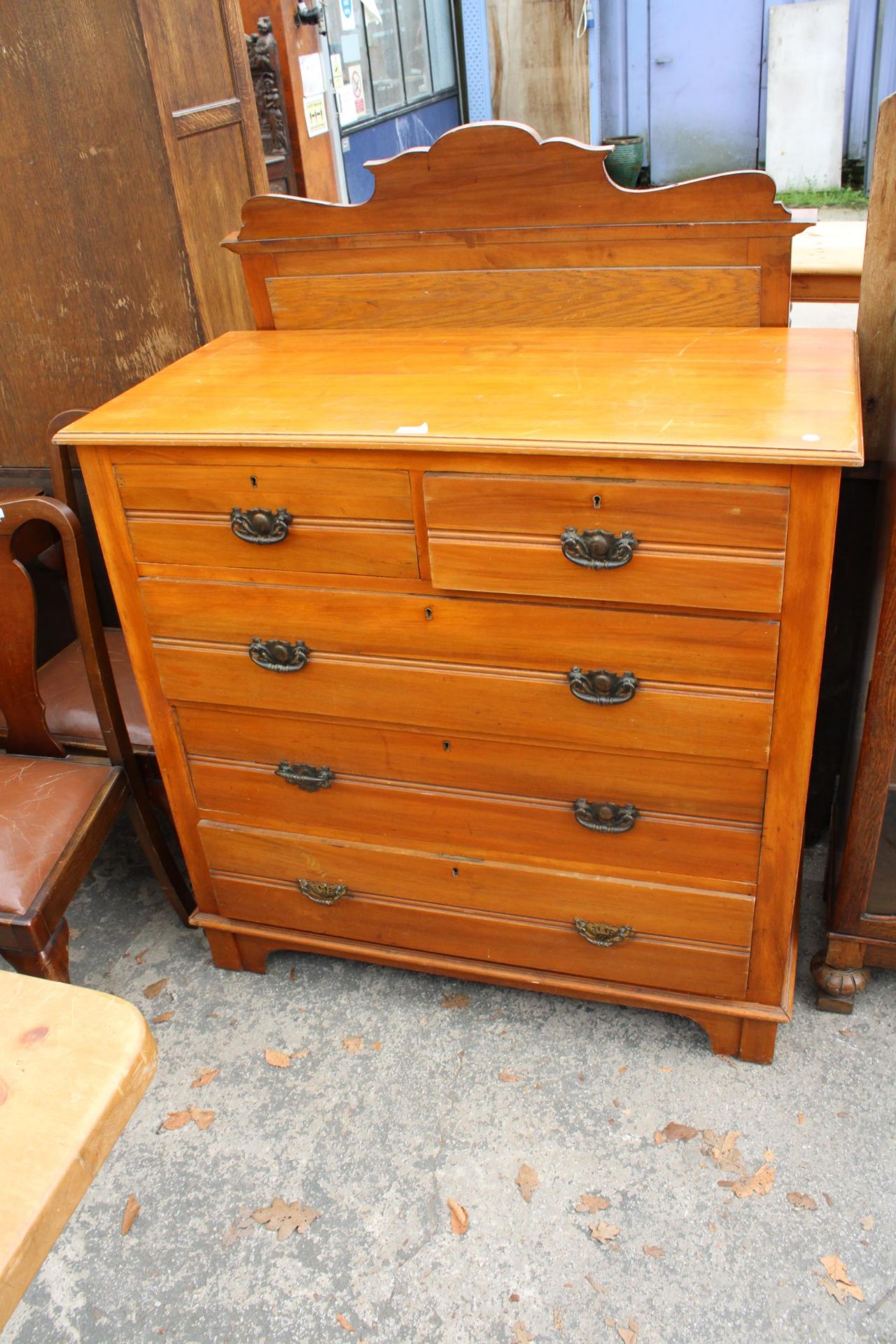 A LATE VICTORIAN SATINWOOD CHEST OF TWO SHORT AND THREE LONG DRAWERS 41" WIDE