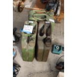 TWO GREEN METAL JERRY CANS