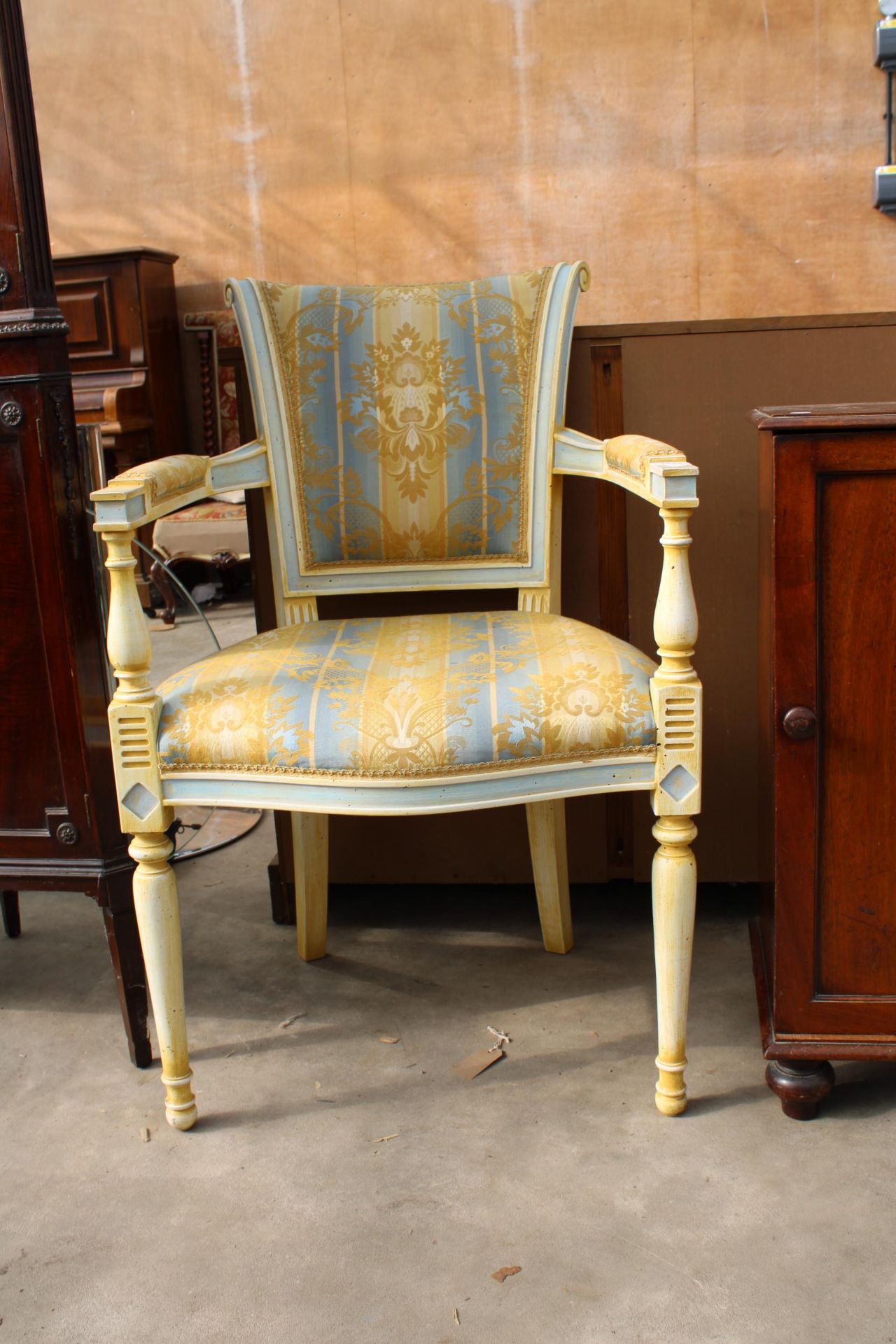 A CONTINETAL 19TH CENTURY STYLE OPEN ARMCHAIR WITH TURNED LEGS AND UPRIGHTS - Image 2 of 3