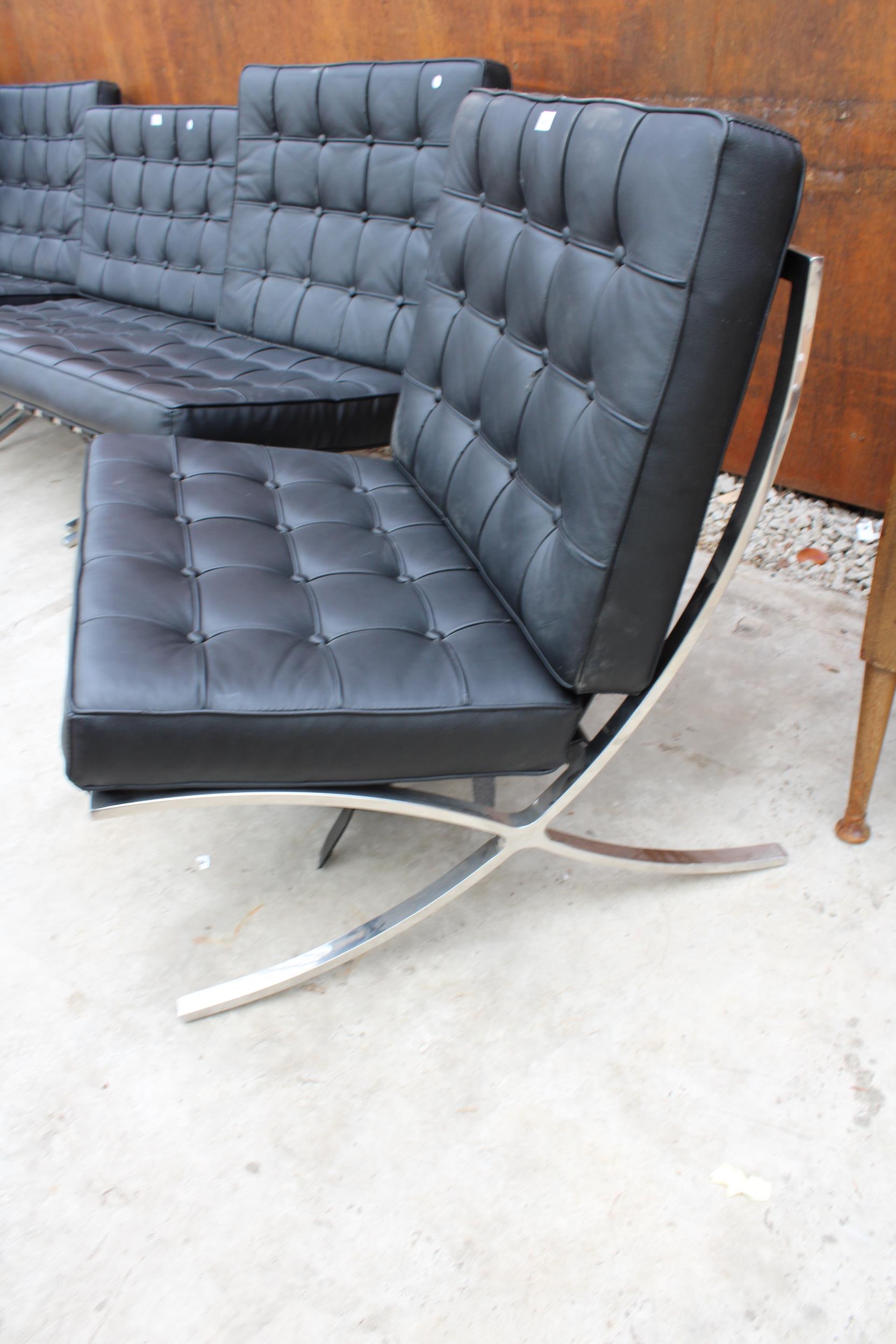 A PAIR OF BLACK BARCELONA STYLE CHAIRS ON POLISHED CHROME X FRAME LEGS - Image 2 of 4
