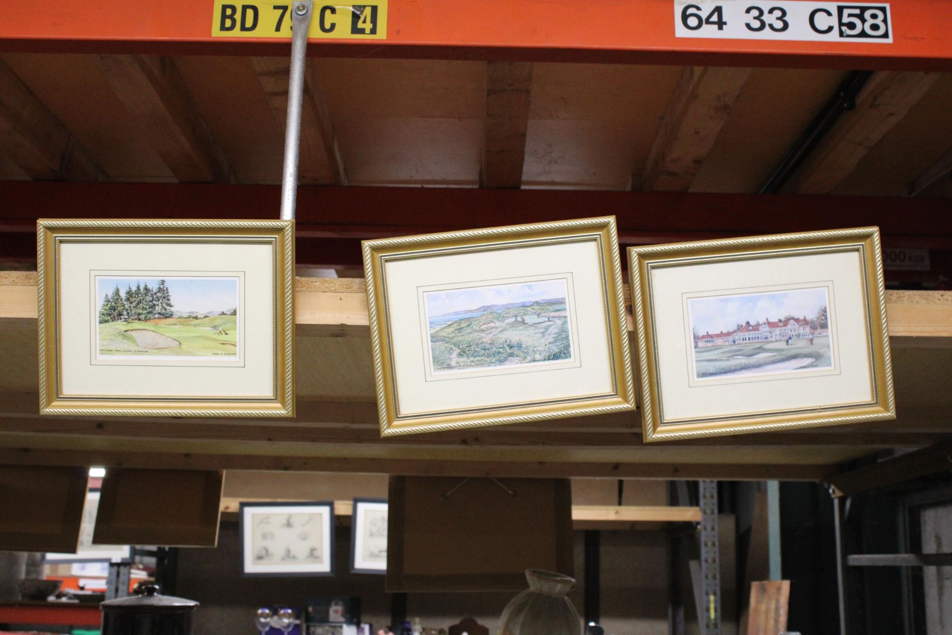 THREE FRAMED PRINTS OF GOLF COURSES TO INCLUDE, GLENEAGLES, ROYAL TROON AND MUIRFIELD