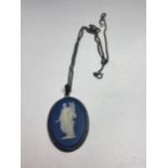 A MARKED SILVER WEDGWOOD JASPERWARE PENDANT