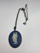 A MARKED SILVER WEDGWOOD JASPERWARE PENDANT