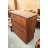A LATE VICTORIAN PINE AND BEECH CHEST OF TWO SHORT AND THREE LONG DRAWERS 48" WIDE