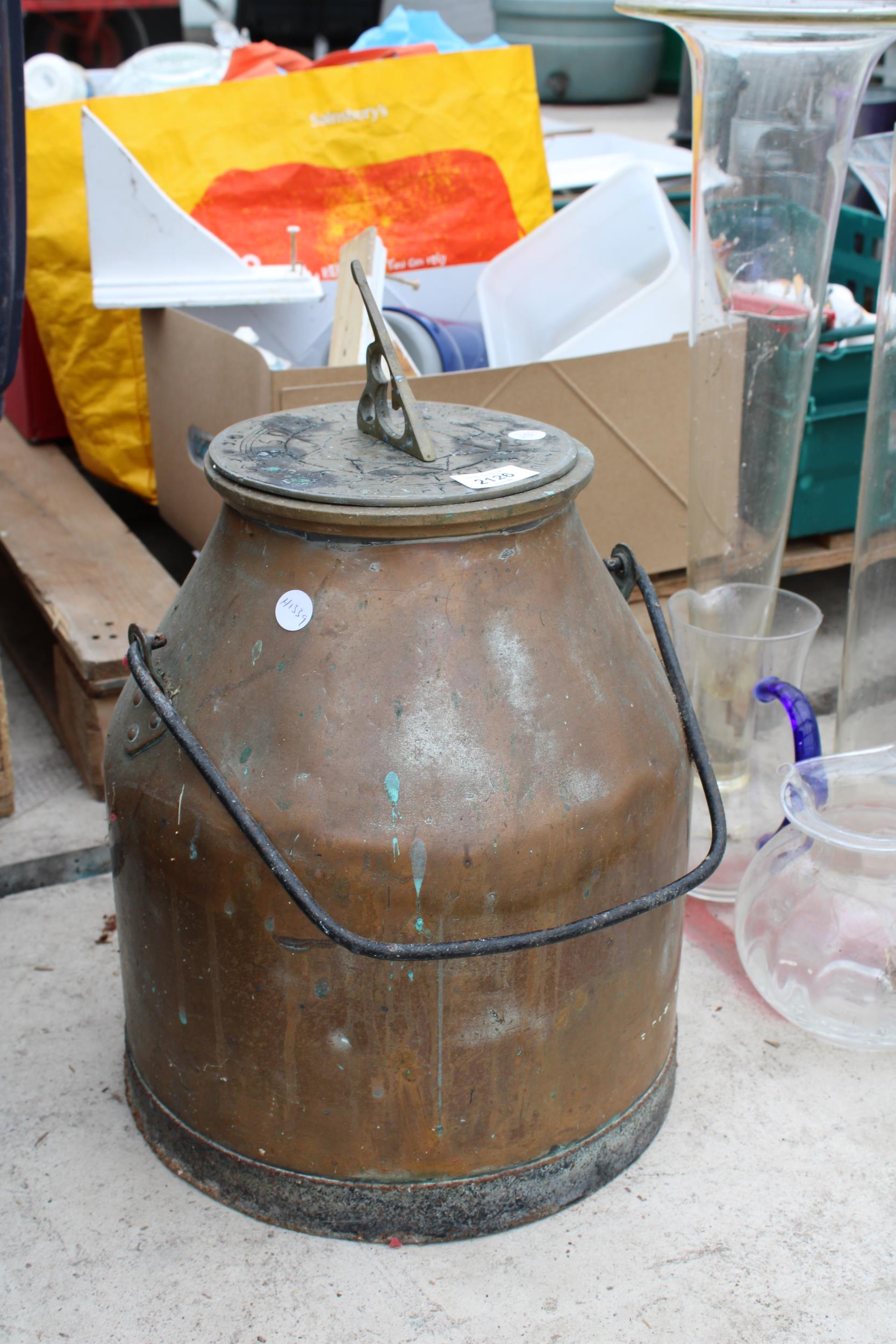 A VINTAGE COPPER MILKING BUCKET WITH BRASS SUNDIAL TOP - Image 3 of 3