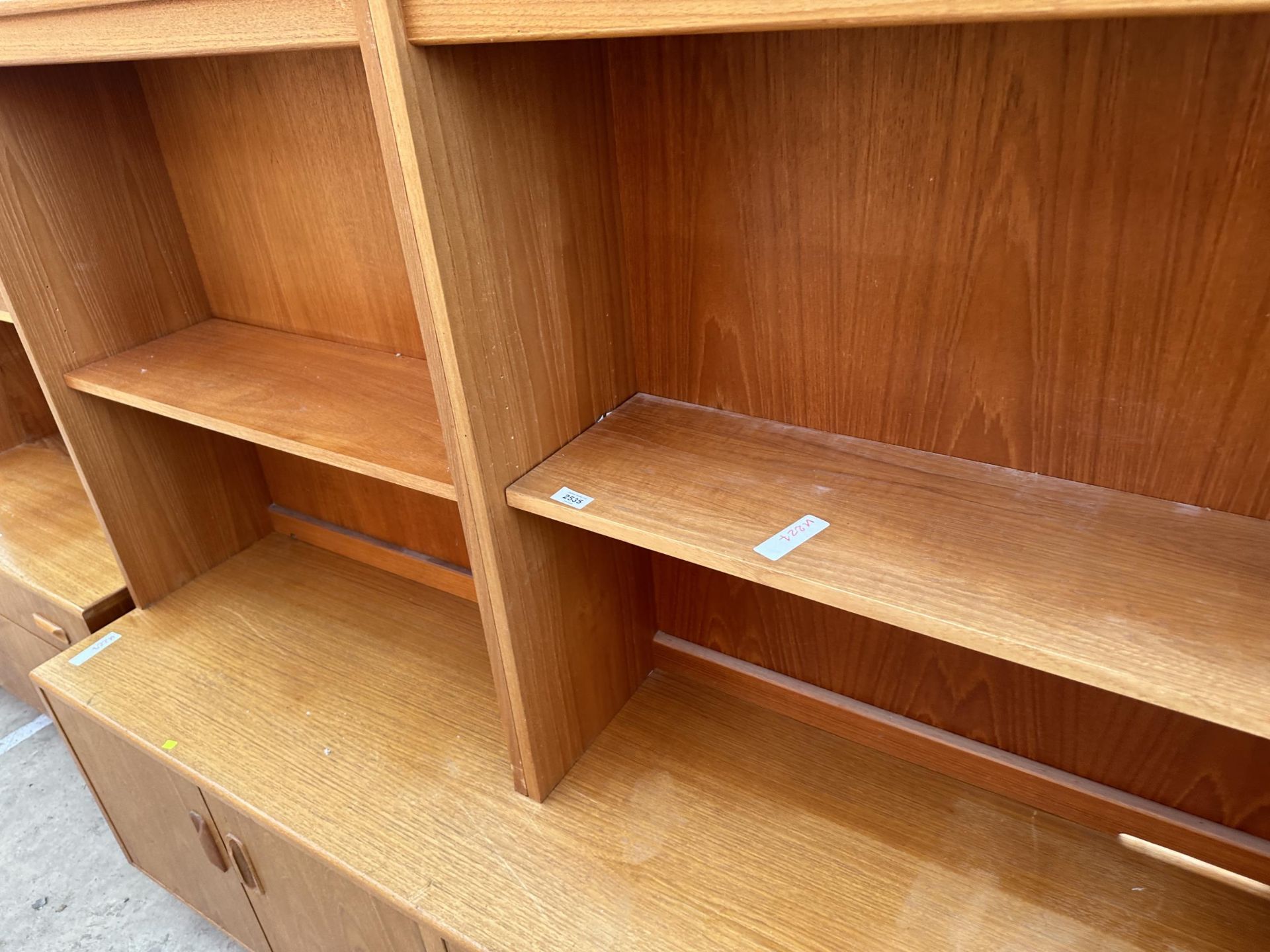 A G PLAN RETRO TEAK UNIT WITH TWO GLAZED UPPER DOORS AND DRAWERS TO BASE 64" WIDE - Image 3 of 6