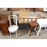 AN EDWARDIAN MAHOGNAY AND INLAID JARDINER STAND, BENTWOOD CHAIR AND A DINING CHAIR