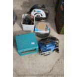 AN ASSORTMENT OF TOOLS TO INCLUDE A CIRCULAR SAW AND A JIGSAW ETC