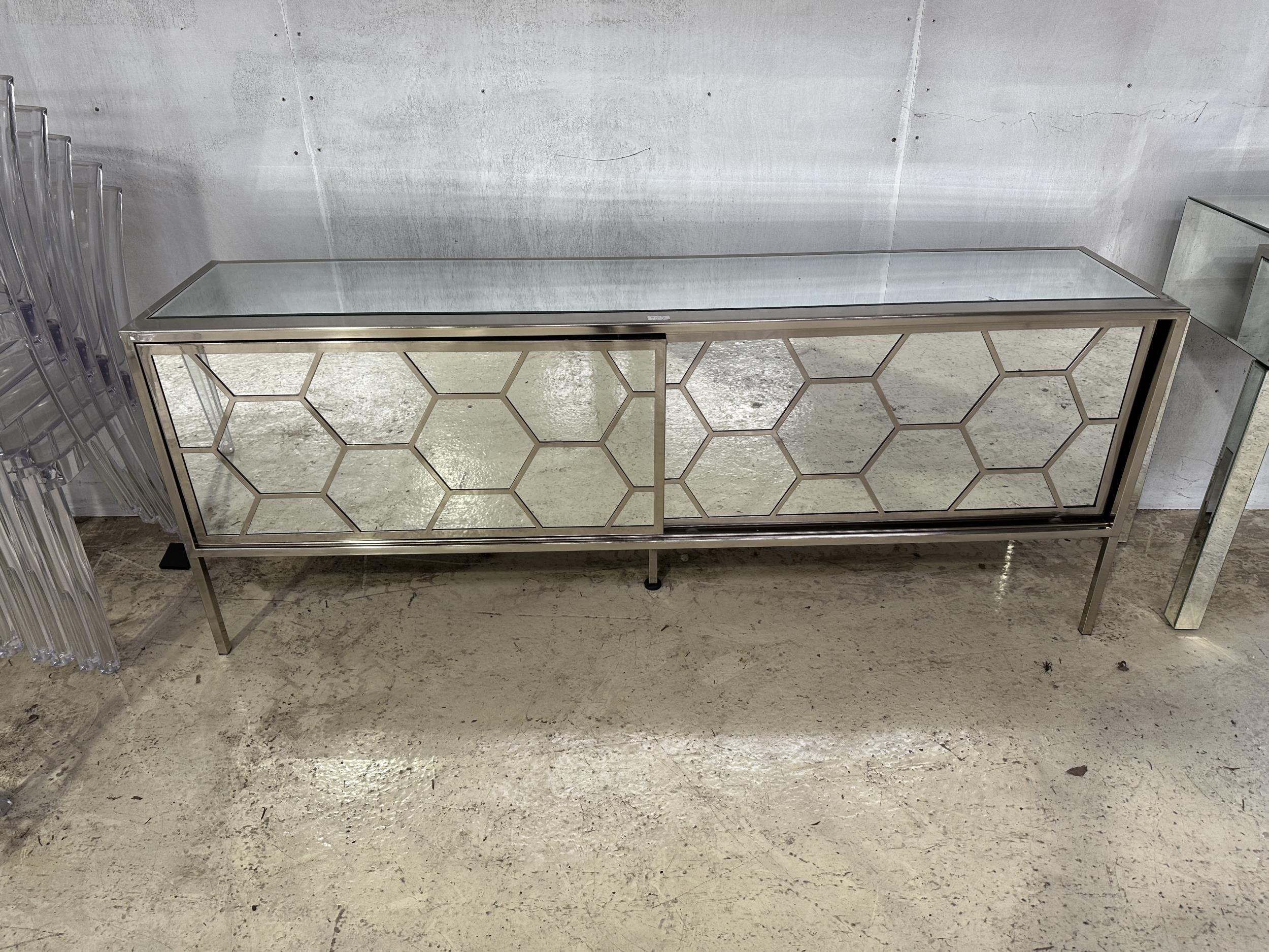 A MIRRORED SIDEBOARD WITH TWO SLIDING DOORS (FROM A DEVELOPER'S SHOW HOME - BELIEVED UNUSED)