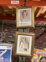 A PAIR OF SEMI EROTIC FRAMED PRINTS WITH INDISTINCT SIGNATURE