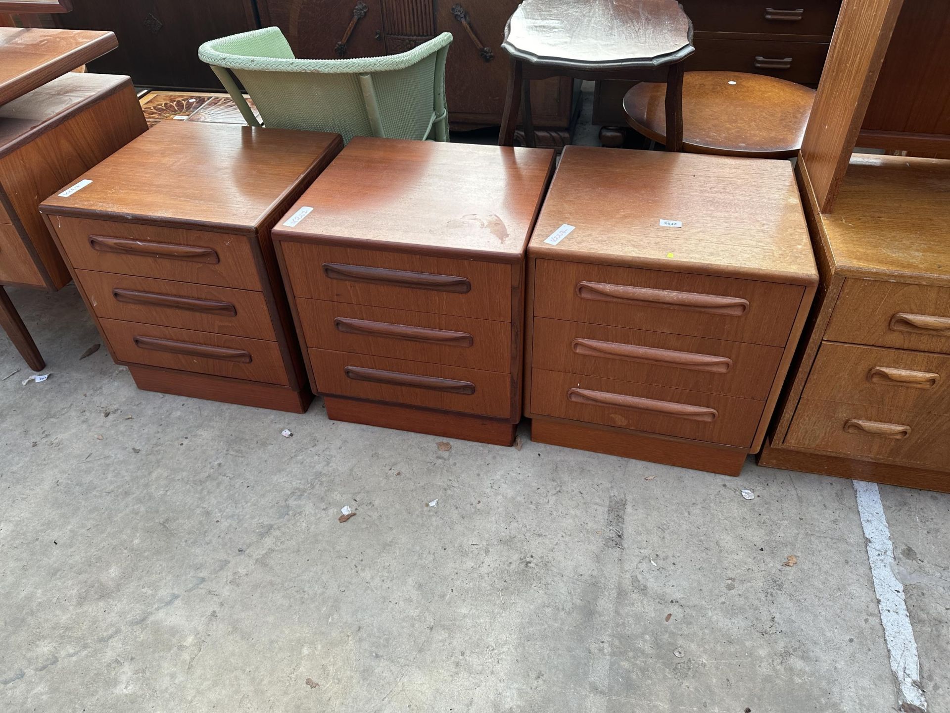 THREE G PLAN RETRO TEAK CHESTS OF THREE DRAWERS 19" WIDE