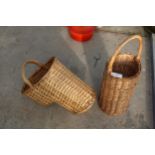 A TALL WICKER BASKET AND A STEPPED WICKER BASKET