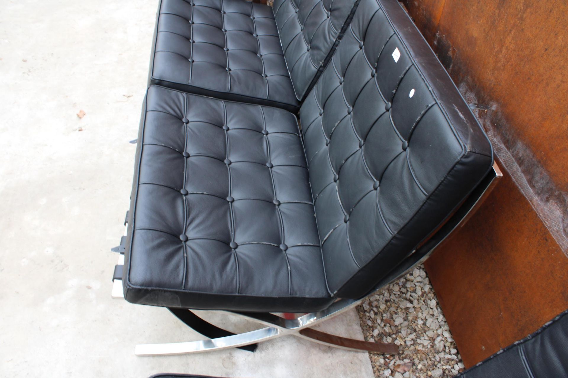 A PAIR OF BLACK BARCELONA STYLE CHAIRS ON POLISHED CHROME X FRAME LEGS - Image 2 of 2