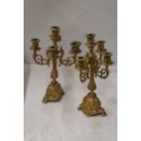 A PAIR OF VINTAGE STYLE HEAVY CANDLEABRAS, HEIGHT 36CM