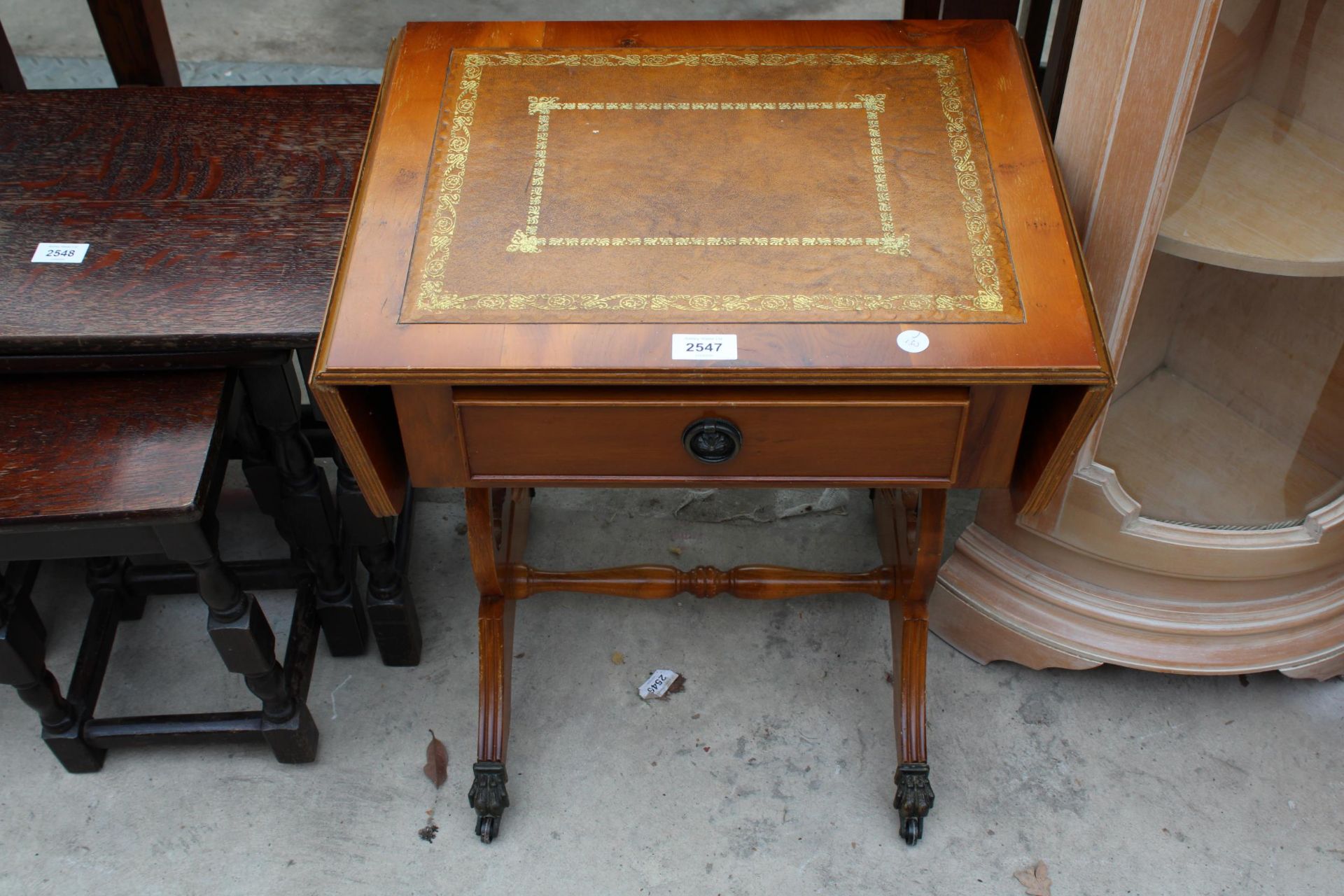 A YEW WOOD MINIATURE SOFA TABLE - Image 2 of 2