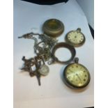 A SILVER POCKET WATCH AND VARIOUS PARTS TO INCLUDE KEYS AND CHAINS